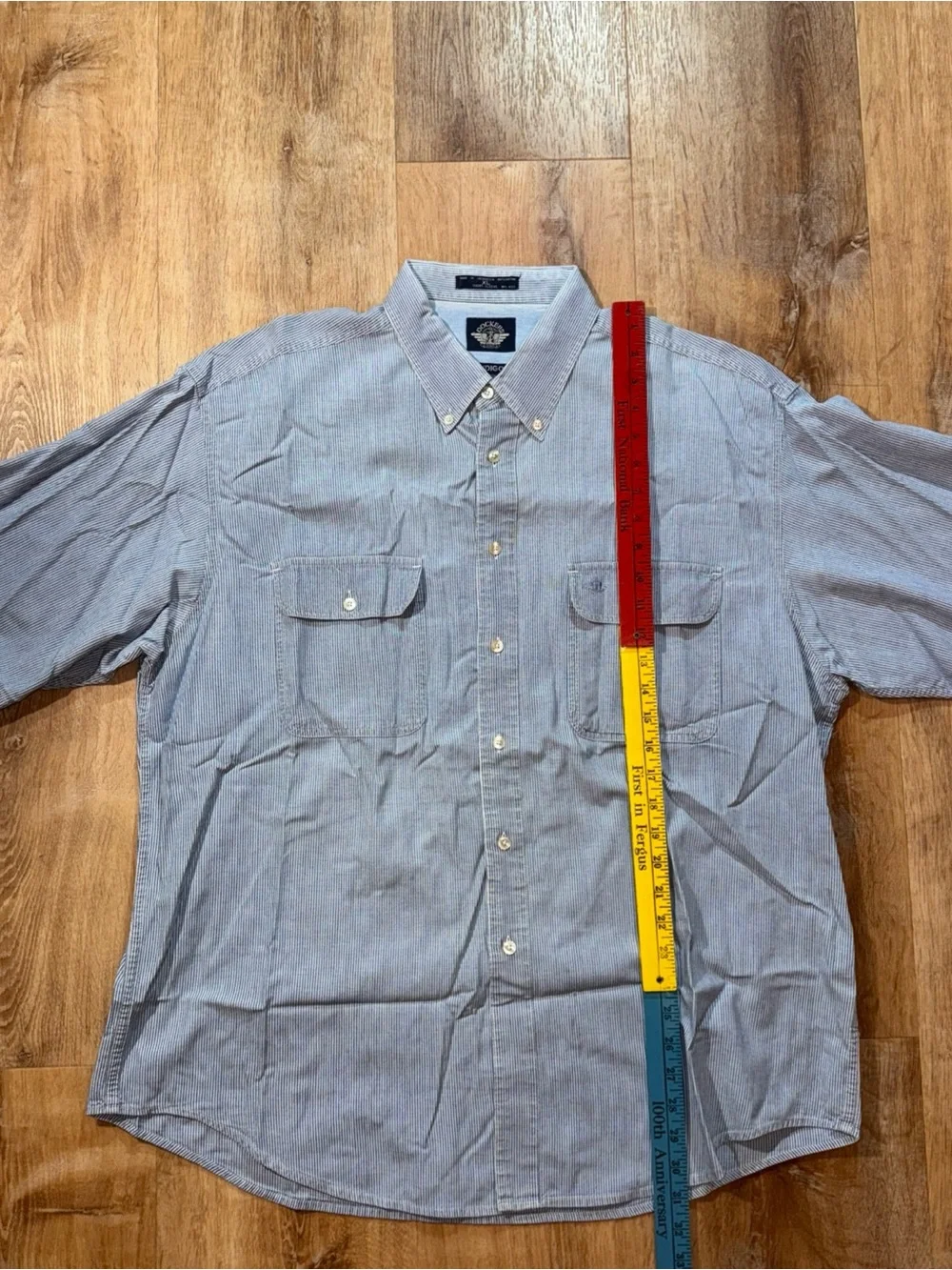 Vtg Dockers Indigo Polo Button Down Short Sleeve 90s Cotton Stripes Utility Work